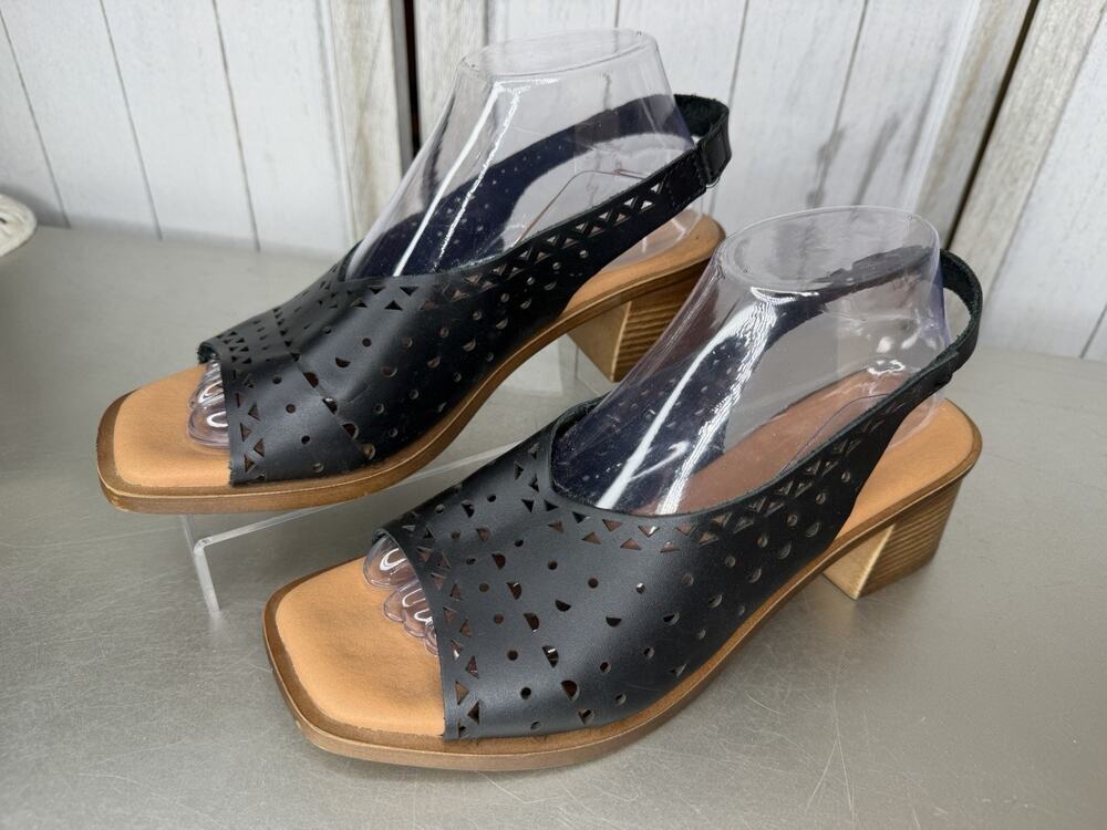 Eric Michael Womens Black Leather Ankle Strap Heeled Sandals Size 40 US 9.5-10